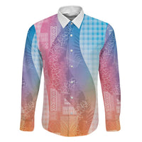 Polynesian Tribal Pattern Patchwork Picturesque Family Matching Long Sleeve Bodycon Dress and Hawaiian Shirt Holographic