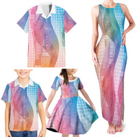 Polynesian Tribal Pattern Patchwork Picturesque Family Matching Tank Maxi Dress and Hawaiian Shirt Holographic