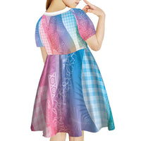 Polynesian Tribal Pattern Patchwork Picturesque Kid Short Sleeve Dress Holographic