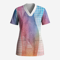 Polynesian Tribal Pattern Patchwork Picturesque Scrub Top Holographic