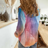 Polynesian Tribal Pattern Patchwork Picturesque Women Casual Shirt Holographic