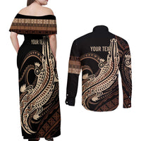 Personalized Solomon Islands Crocodile Couples Matching Off Shoulder Maxi Dress and Long Sleeve Button Shirt Hapi Isles - Independence Anniversary