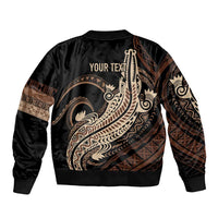 Personalized Solomon Islands Crocodile Sleeve Zip Bomber Jacket Hapi Isles - Independence Anniversary