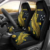 Personalized Solomon Islands Independence Anniversary Car Seat Cover Crocodile Mix Tapa