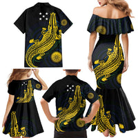 Personalized Solomon Islands Independence Anniversary Family Matching Mermaid Dress and Hawaiian Shirt Crocodile Mix Tapa