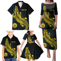 Personalized Solomon Islands Independence Anniversary Family Matching Puletasi and Hawaiian Shirt Crocodile Mix Tapa