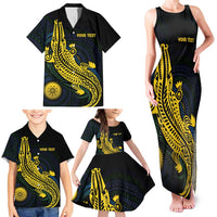 Personalized Solomon Islands Independence Anniversary Family Matching Tank Maxi Dress and Hawaiian Shirt Crocodile Mix Tapa