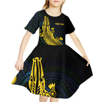 Personalized Solomon Islands Independence Anniversary Kid Short Sleeve Dress Crocodile Mix Tapa