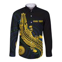 Personalized Solomon Islands Independence Anniversary Long Sleeve Button Shirt Crocodile Mix Tapa