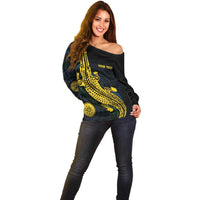 Personalized Solomon Islands Independence Anniversary Off Shoulder Sweater Crocodile Mix Tapa