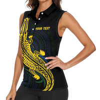 Personalized Solomon Islands Independence Anniversary Women Sleeveless Polo Shirt Crocodile Mix Tapa