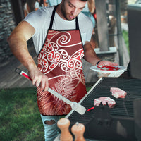 Aotearoa Maori Koru Curves Apron Silver Ferns - Crimson Red