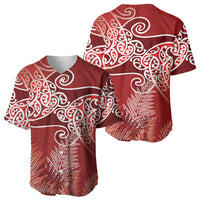 Aotearoa Maori Koru Curves Baseball Jersey Silver Ferns - Crimson Red