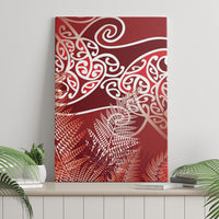 Aotearoa Maori Koru Curves Canvas Wall Art Silver Ferns - Crimson Red