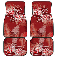 Aotearoa Maori Koru Curves Car Mats Silver Ferns - Crimson Red