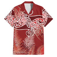 Aotearoa Maori Koru Curves Family Matching Long Sleeve Bodycon Dress and Hawaiian Shirt Silver Ferns - Crimson Red LT7 Dad's Shirt - Short Sleeve Red - Polynesian Pride