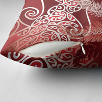 Aotearoa Maori Koru Curves Pillow Cover Silver Ferns - Crimson Red