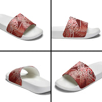 Aotearoa Maori Koru Curves Slide Sandals Silver Ferns - Crimson Red