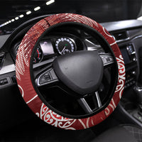 Aotearoa Maori Koru Curves Steering Wheel Cover Silver Ferns - Crimson Red