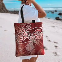 Aotearoa Maori Koru Curves Tote Bag Silver Ferns - Crimson Red