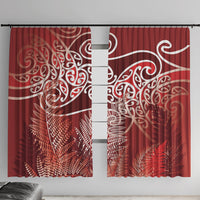 Aotearoa Maori Koru Curves Window Curtain Silver Ferns - Crimson Red