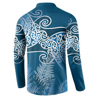 Aotearoa Maori Koru Curves Button Sweatshirt Silver Ferns - Navy Blue