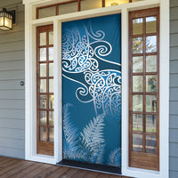 Aotearoa Maori Koru Curves Door Cover Silver Ferns - Navy Blue