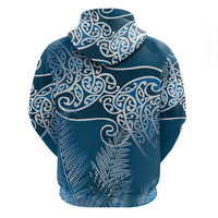 Aotearoa Maori Koru Curves Hoodie Silver Ferns - Navy Blue