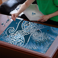 Aotearoa Maori Koru Curves Puzzle Silver Ferns - Navy Blue