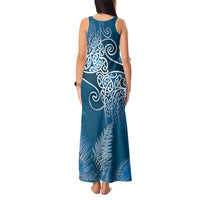 Aotearoa Maori Koru Curves Tank Maxi Dress Silver Ferns - Navy Blue