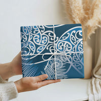 Aotearoa Maori Koru Curves Wrapping Paper Silver Ferns - Navy Blue