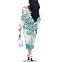 Aotearoa Maori Koru Curves Family Matching Off The Shoulder Long Sleeve Dress and Hawaiian Shirt Mossy Paua Shell LT7 - Polynesian Pride