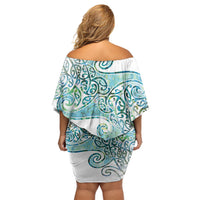Aotearoa Maori Koru Curves Family Matching Off Shoulder Short Dress and Hawaiian Shirt Mossy Paua Shell