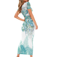 Aotearoa Maori Koru Curves Family Matching Short Sleeve Bodycon Dress and Hawaiian Shirt Mossy Paua Shell LT7 - Polynesian Pride