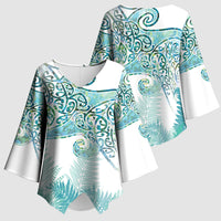 Aotearoa Maori Koru Curves Kimono Sleeve Blouse Mossy Paua Shell