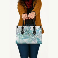 Aotearoa Maori Koru Curves Leather Bag Mossy Paua Shell