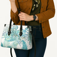 Aotearoa Maori Koru Curves Leather Bag Mossy Paua Shell
