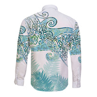 Aotearoa Maori Koru Curves Long Sleeve Button Shirt Mossy Paua Shell