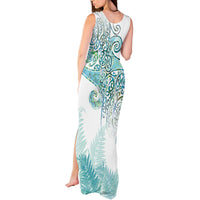 Aotearoa Maori Koru Curves Tank Maxi Dress Mossy Paua Shell