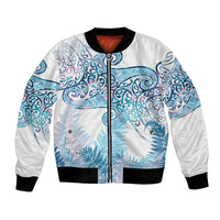 Aotearoa Maori Koru Curves Bomber Jacket Aqua Paua Shell