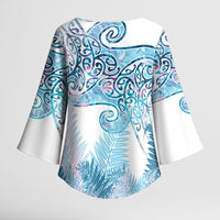 Aotearoa Maori Koru Curves Kimono Sleeve Blouse Aqua Paua Shell