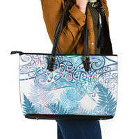 Aotearoa Maori Koru Curves Leather Tote Bag Aqua Paua Shell