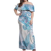 Aotearoa Maori Koru Curves Off Shoulder Maxi Dress Aqua Paua Shell