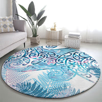 Aotearoa Maori Koru Curves Round Carpet Aqua Paua Shell