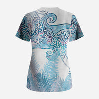 Aotearoa Maori Koru Curves Scrub Top Aqua Paua Shell