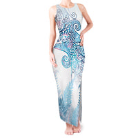 Aotearoa Maori Koru Curves Tank Maxi Dress Aqua Paua Shell
