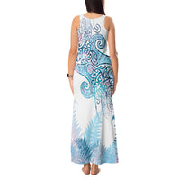 Aotearoa Maori Koru Curves Tank Maxi Dress Aqua Paua Shell