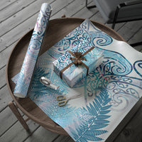 Aotearoa Maori Koru Curves Wrapping Paper Aqua Paua Shell