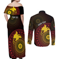 Papua New Guinea Independence Personalized Couples Matching Off Shoulder Maxi Dress and Long Sleeve Button Shirt Tapa Circle LT7 - Polynesian Pride
