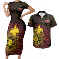 Papua New Guinea Independence Personalized Couples Matching Short Sleeve Bodycon Dress and Hawaiian Shirt Tapa Circle LT7 Black - Polynesian Pride